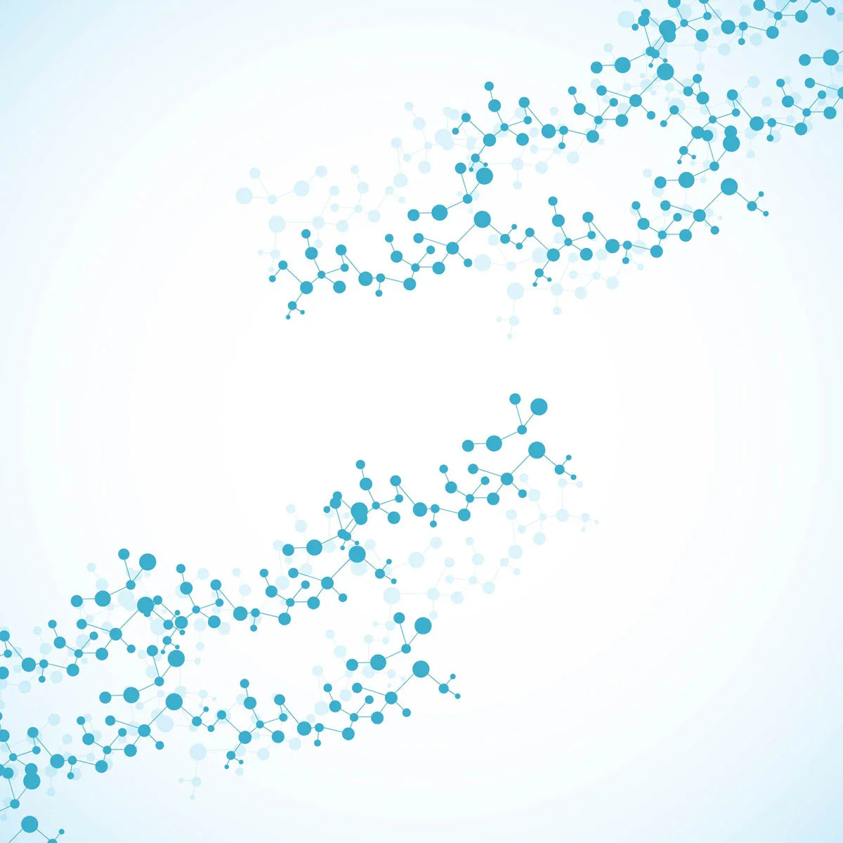 Abstract blue molecular structure background with connected dots and lines representing polymer chains or chemical compounds