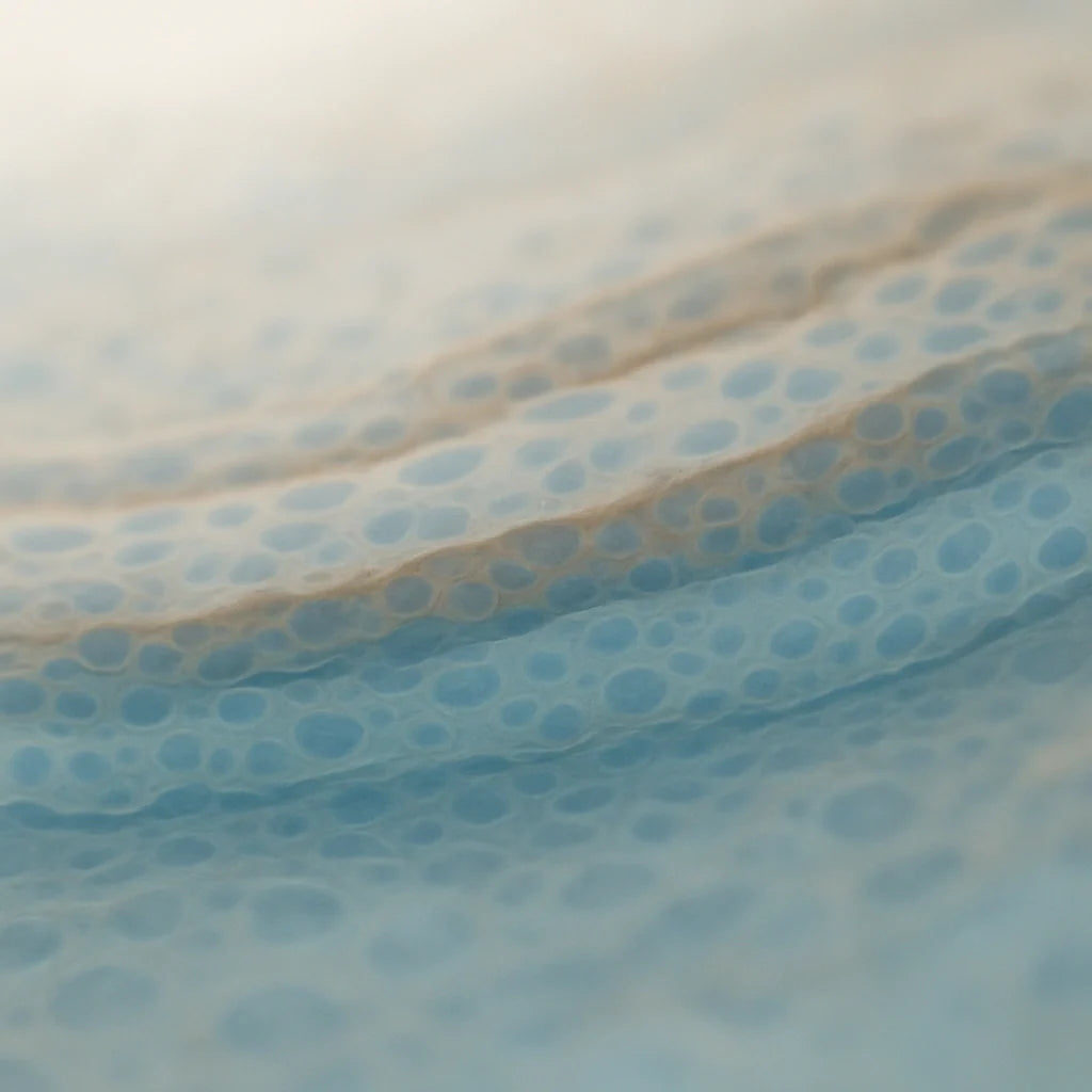 Abstract close-up of layered blue and beige cellular textures, symbolizing tissue structures and staining patterns used in immunohistochemistry (IHC) antibody research and diagnostics.