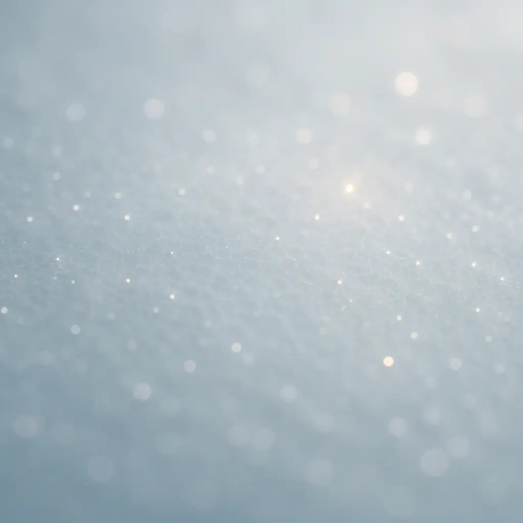 Soft macro image of a polymer-like surface with subtle lattice texture, cool gray-blue tones, and golden highlights symbolizing thiol functionality under diffused light.