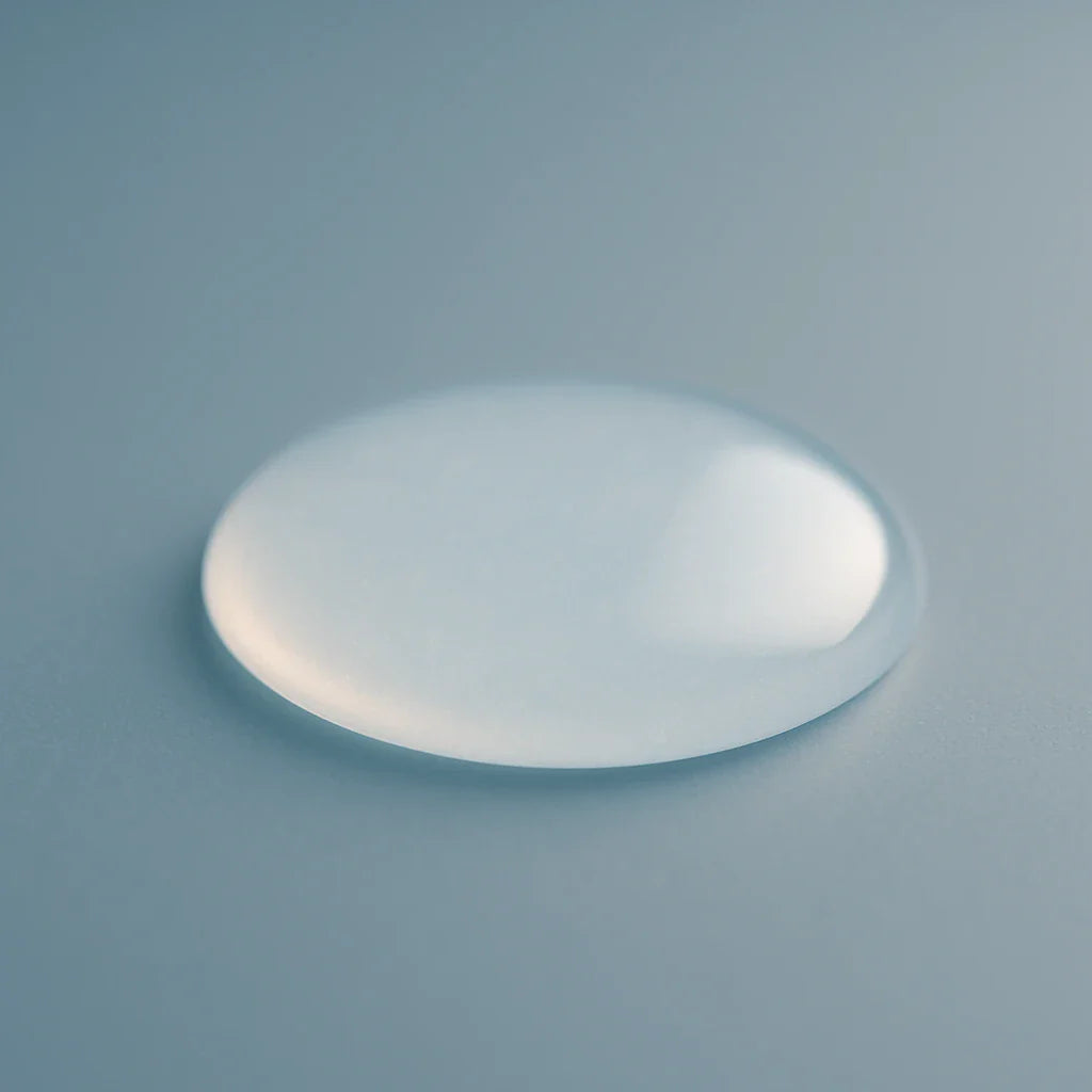 Close-up of a translucent polymer droplet on a smooth surface, symbolizing Poly(ethylene glycol) Diacrylates used in hydrogel formation, crosslinking, and biomedical applications.
