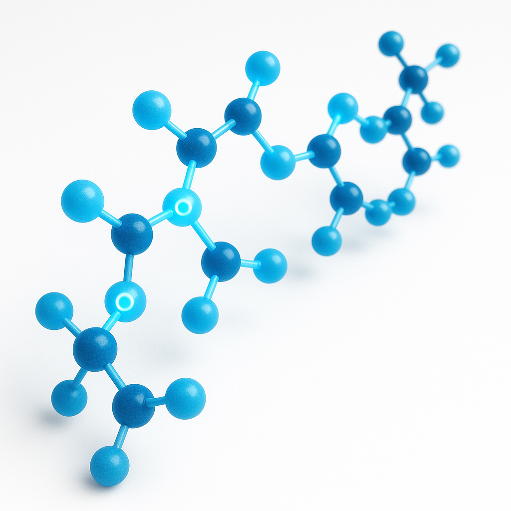 3D molecular model of Poly(ethylene glycol) with clear chain structures
